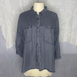 LoveStitch 3/4 sleeve Slate Grey Button Up szS